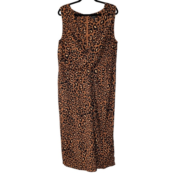 Worthington Crop Jumpsuit Leopard Animal Print Sleeveless V Neck Size 1X - Picture 1 of 13